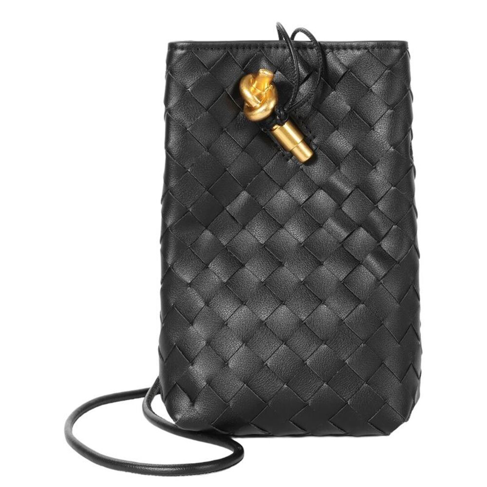 Tiffany & Fred Paris Handwoven Leather Mini Bucket Bag, Black